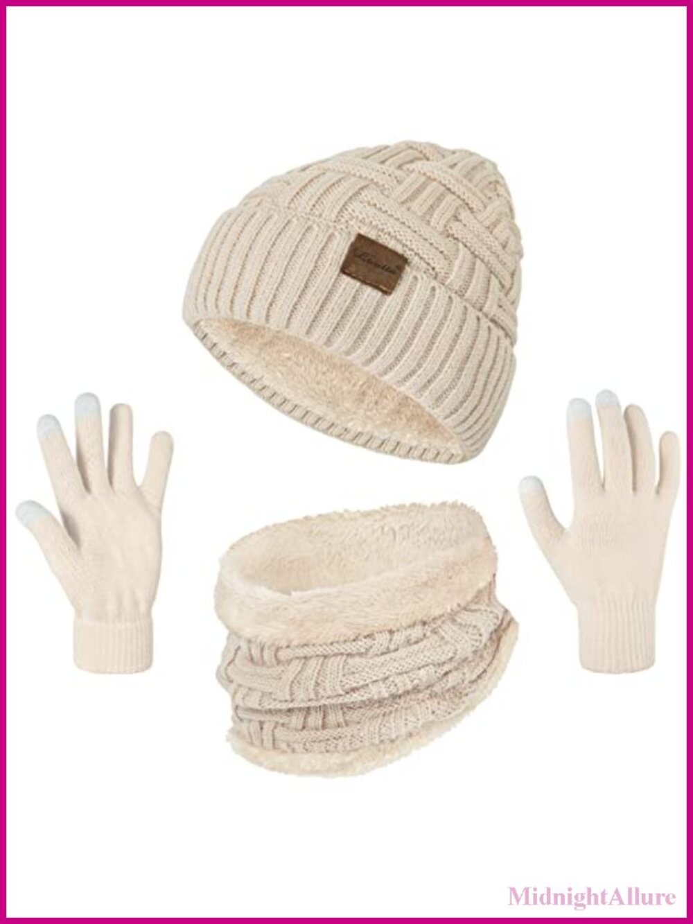 3-Piece Acrylic Knit Beanie Scarf Touchscreen Gloves Set Winter